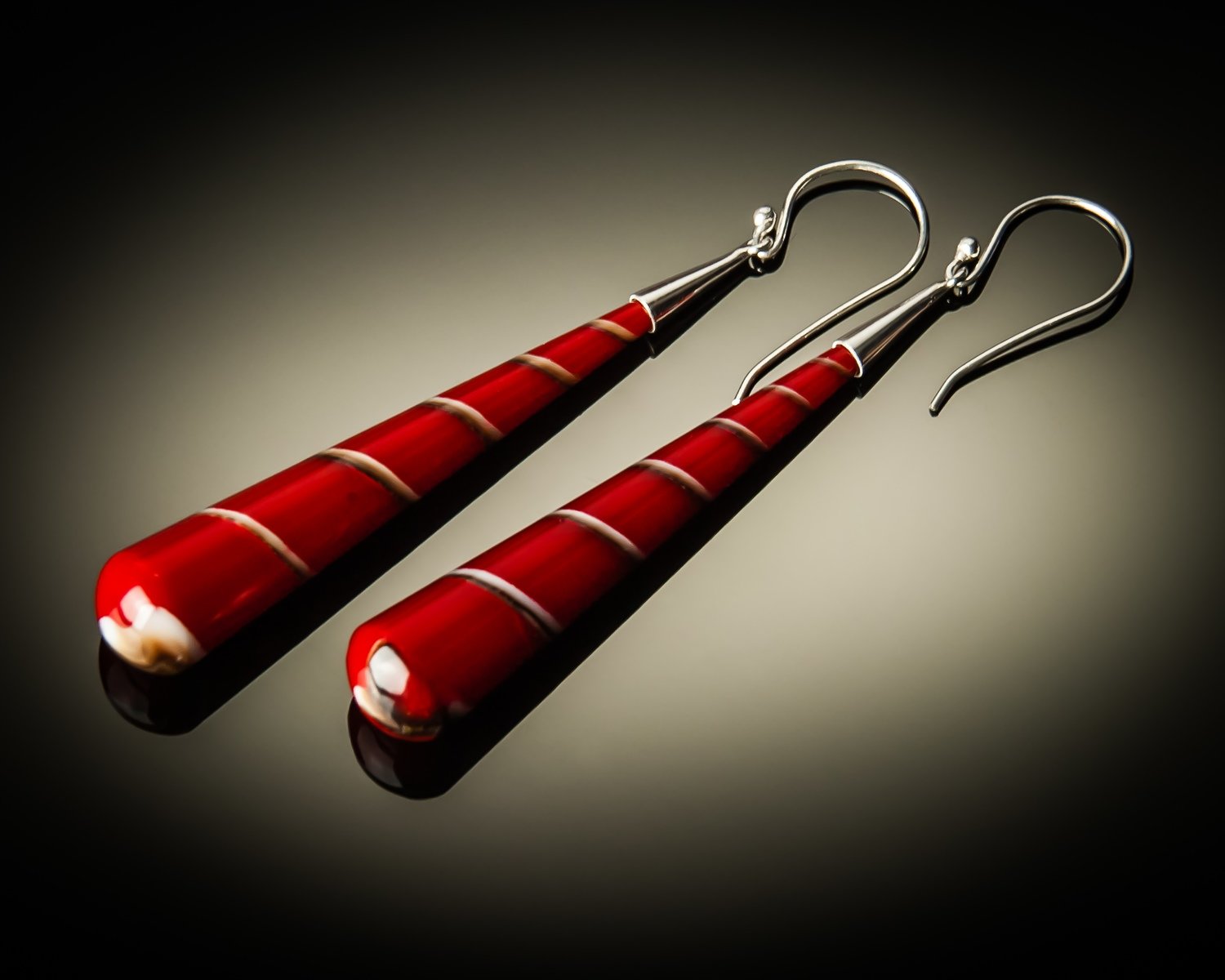 Red Shell Cone Sterling Silver Earrings- Large