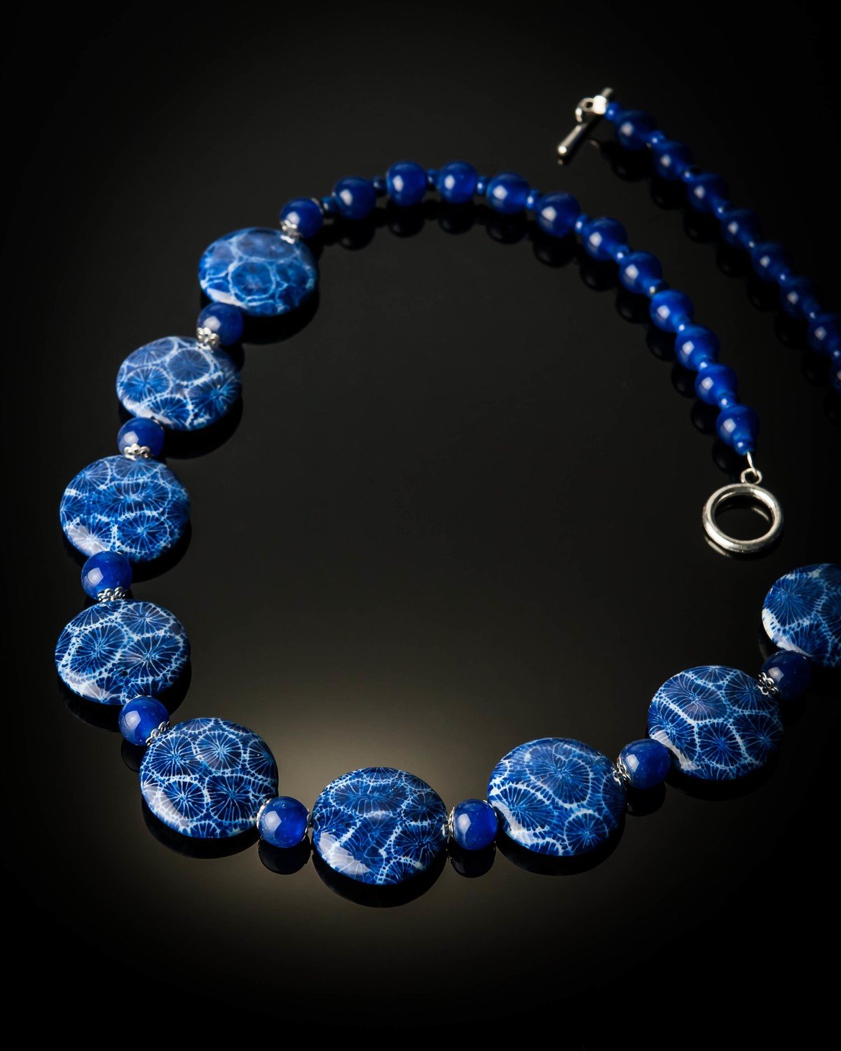 Blue Coral Blue Glass Beads Large Necklace