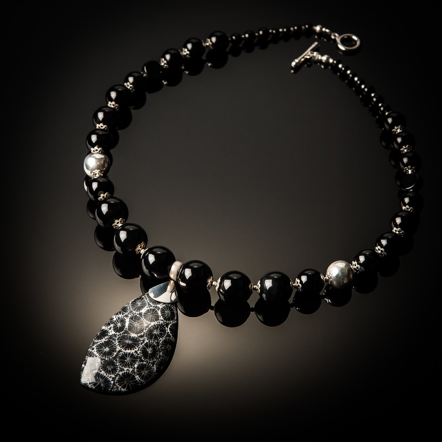 Black Coral Black Agate Sterling Silver Necklace