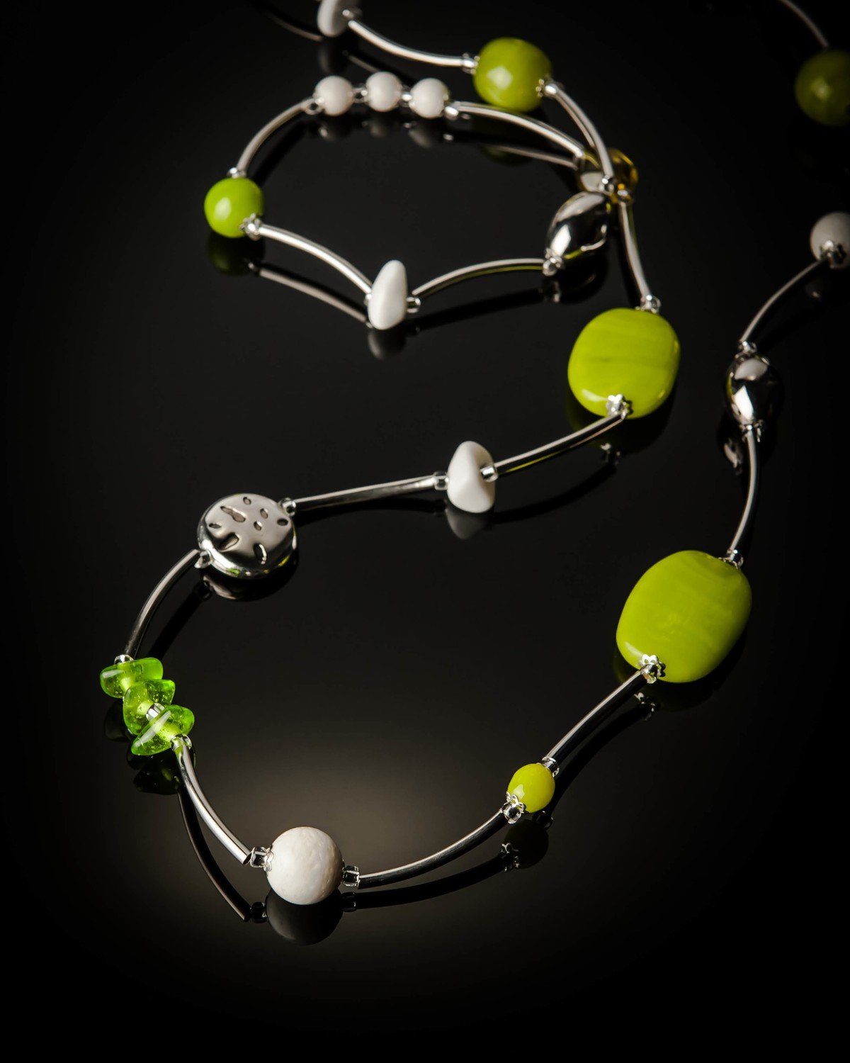 Green Glass Bead Stainless Steel Necklace