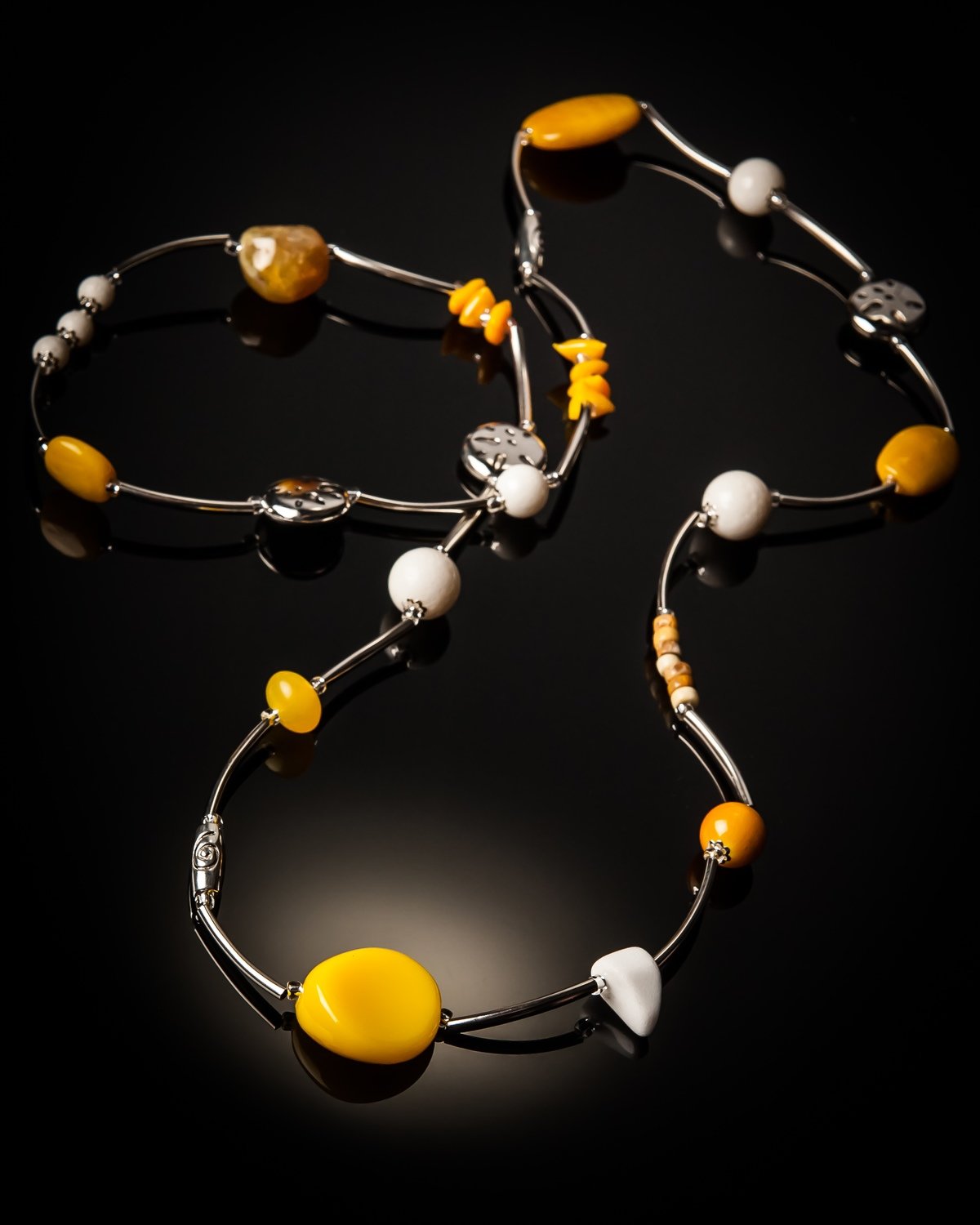 Yellow Glass Bead Stainless Steel Necklace