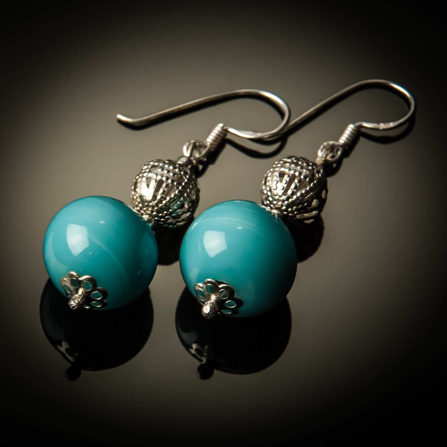 Blue Glass Bead Sterling Silver Earrings
