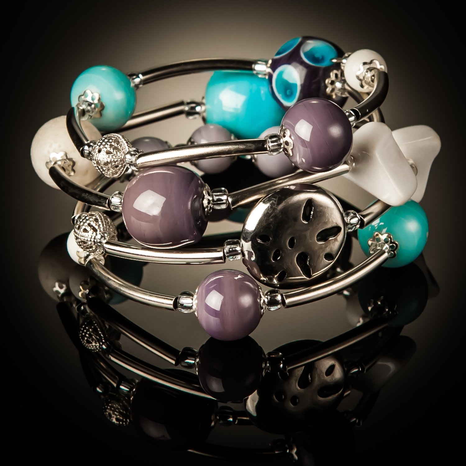 Baby Blue Purple Designer Beads Twist Bracelet