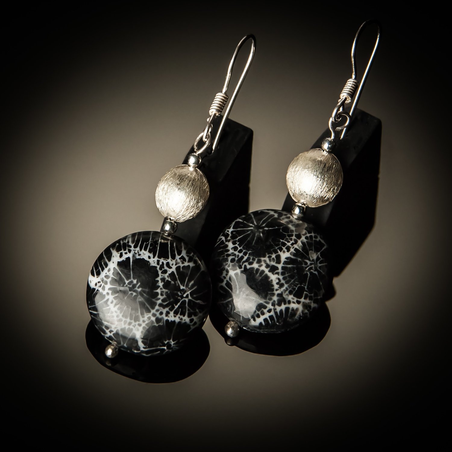 Black Coral Sterling Silver Earrings