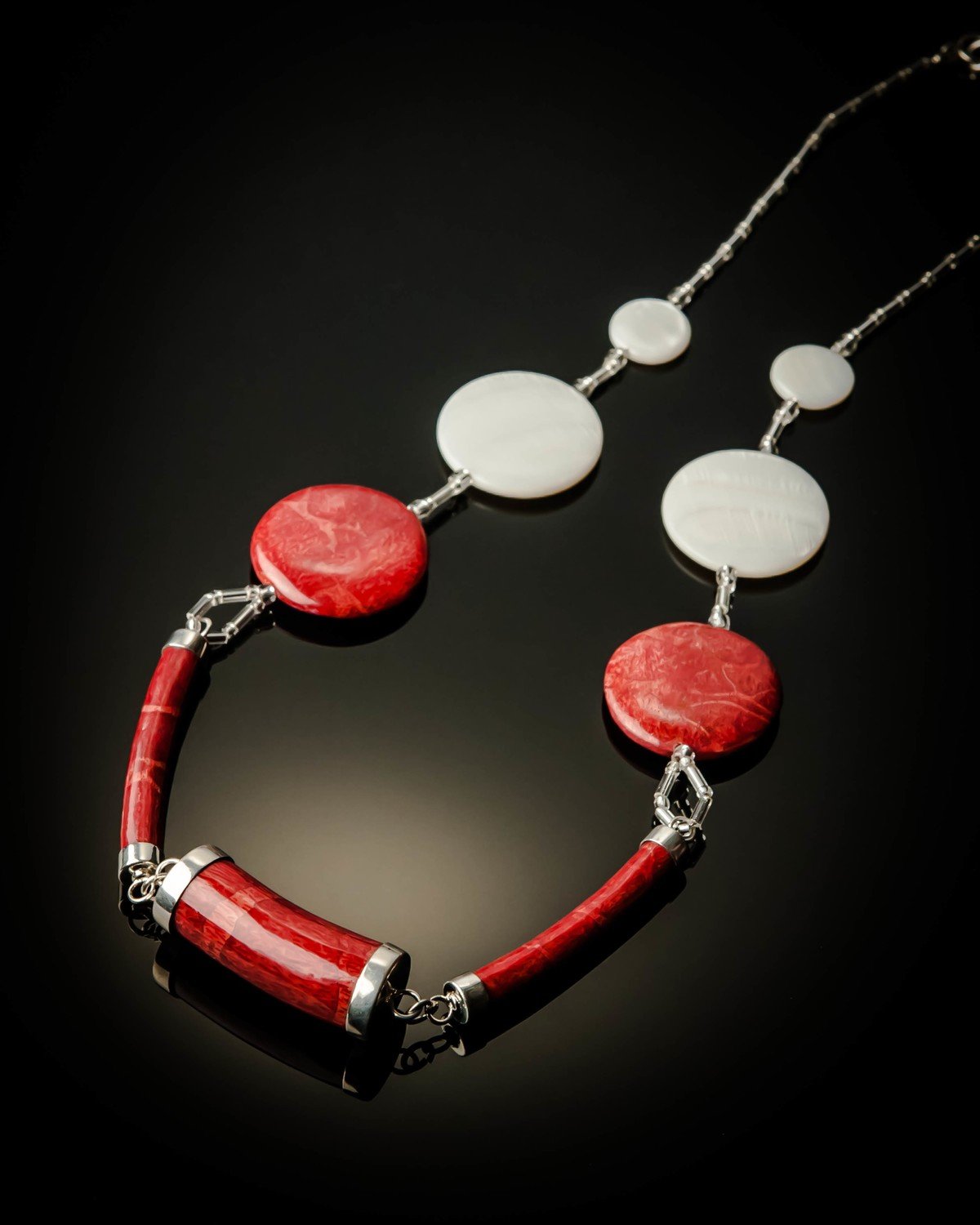 Red Coral White Mother of Pearl Necklace