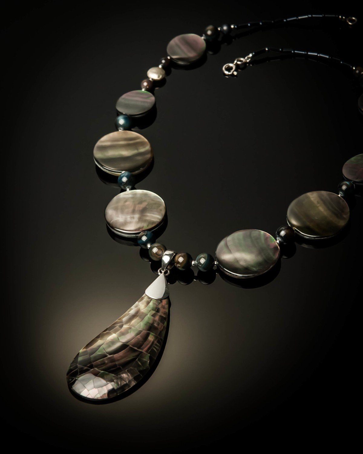 Gray Mother of Pearl Sterling Silver Necklace