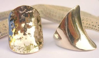 Sterling Silver Wide Band Hammered Curved Ring