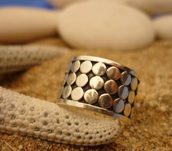 Sterling Silver Band with Bali Dot Style Ring