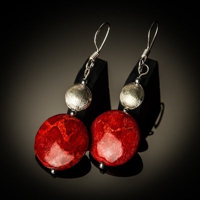 Red Coral Sterling Silver Earrings