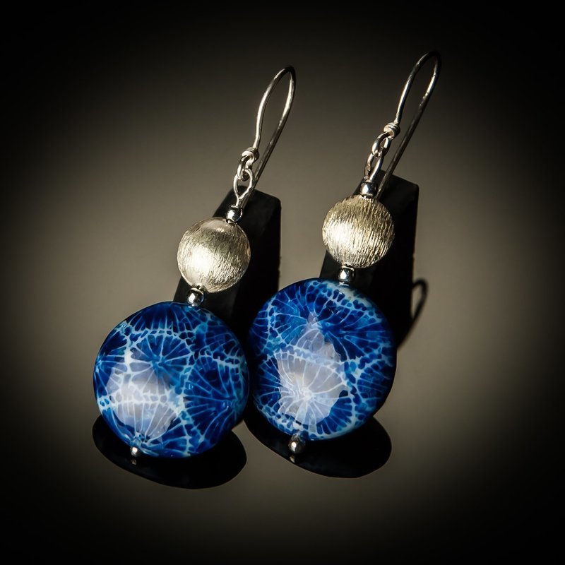 Blue Coral Sterling Silver Earrings