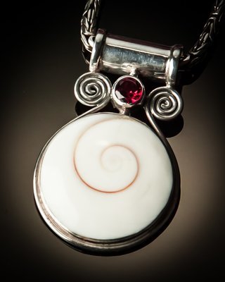 Shiva Shell Garnet Or Blue Topaz Sterling Silver Pendant
