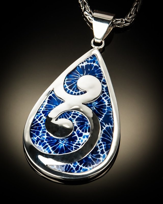 Blue Coral Sterling Silver Ying Yang Pendant