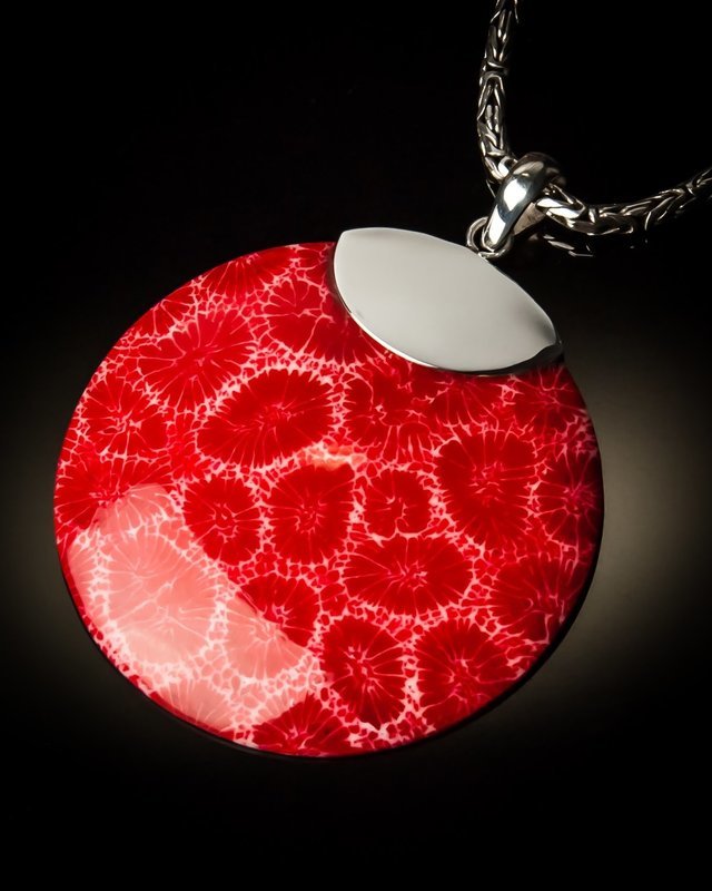 Red Flower Coral Sterling Silver Pendant