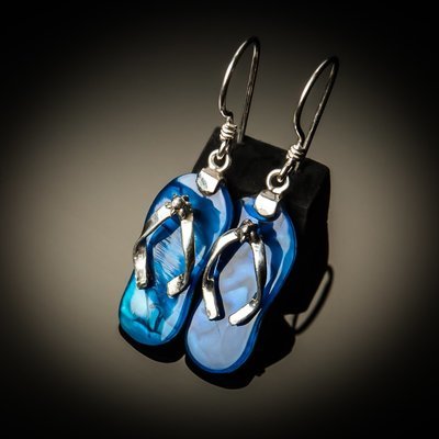 Blue Abalone Sterling Silver Flip-Flop Earrings