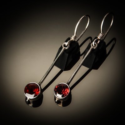 Garnet Drop Sterling Silver Earrings