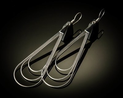 Sterling Silver Three Teardrop Long Earrings