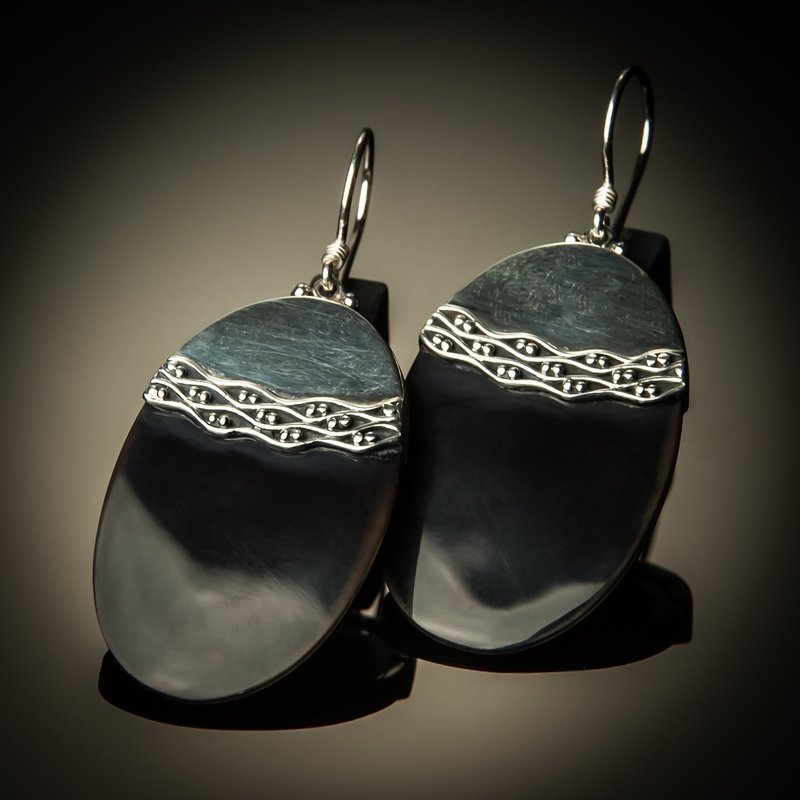 Black Shell Cross-Stitch Sterling Silver Earrings