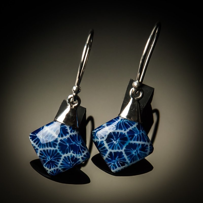 Blue Coral Small Sterling Silver Earrings