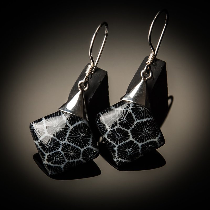 Black Coral Sterling Silver Earrings