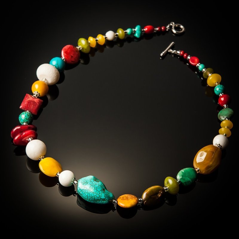 Red Coral Turquoise White Coral with Yellow Beads