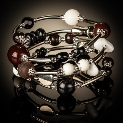 White Coral Brown Black Bead Twist Bracelet