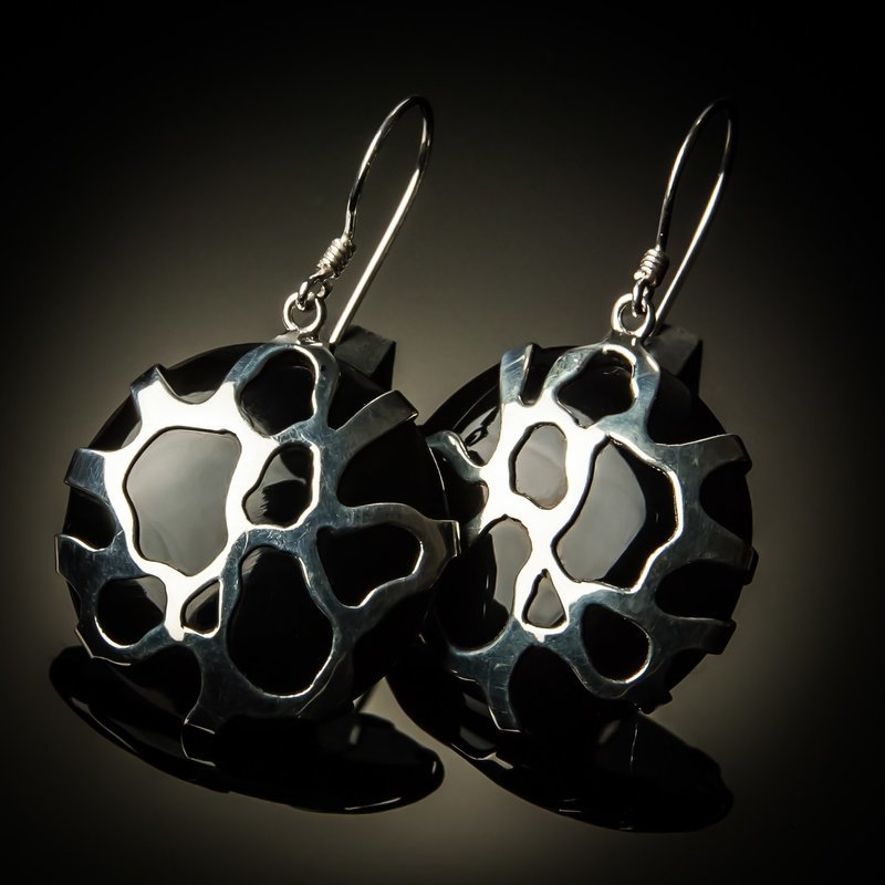 Black Shell Cobweb Sterling Silver Earrings