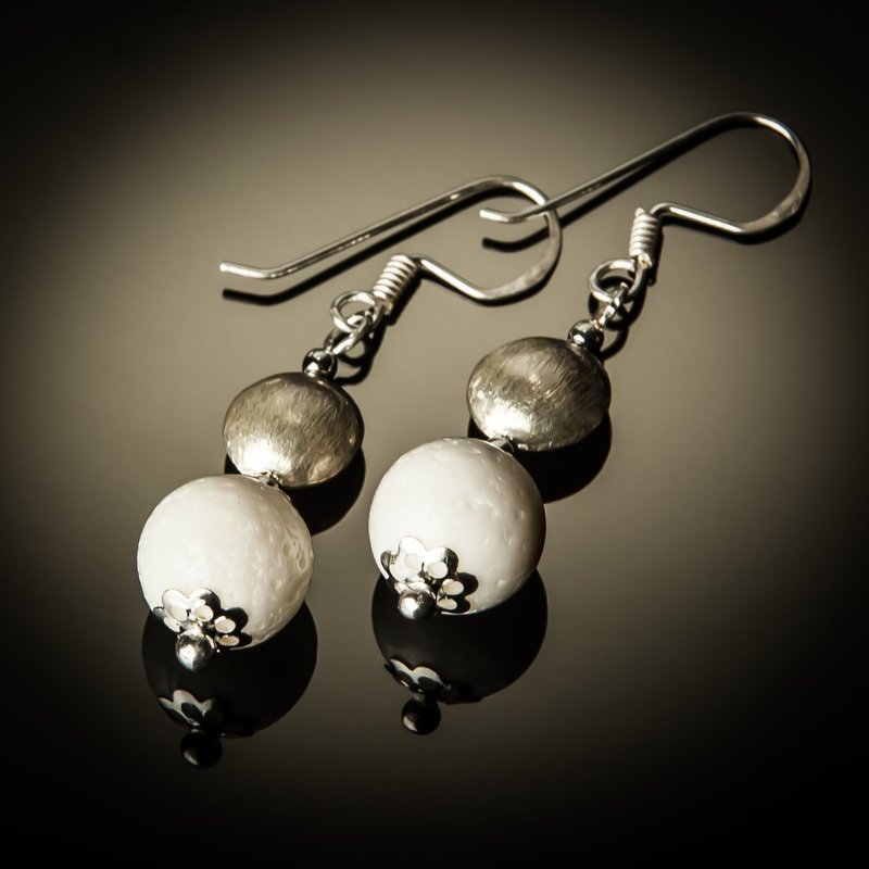 White Coral Sterling Silver Bead Earrings