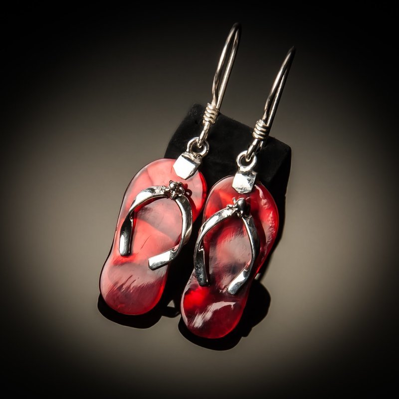 Red Abalone Flip-Flop Sterling Silver Earrings