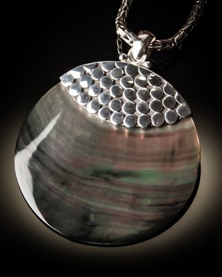 Gray Mother of Pearl Round Sterling Silver Pendant