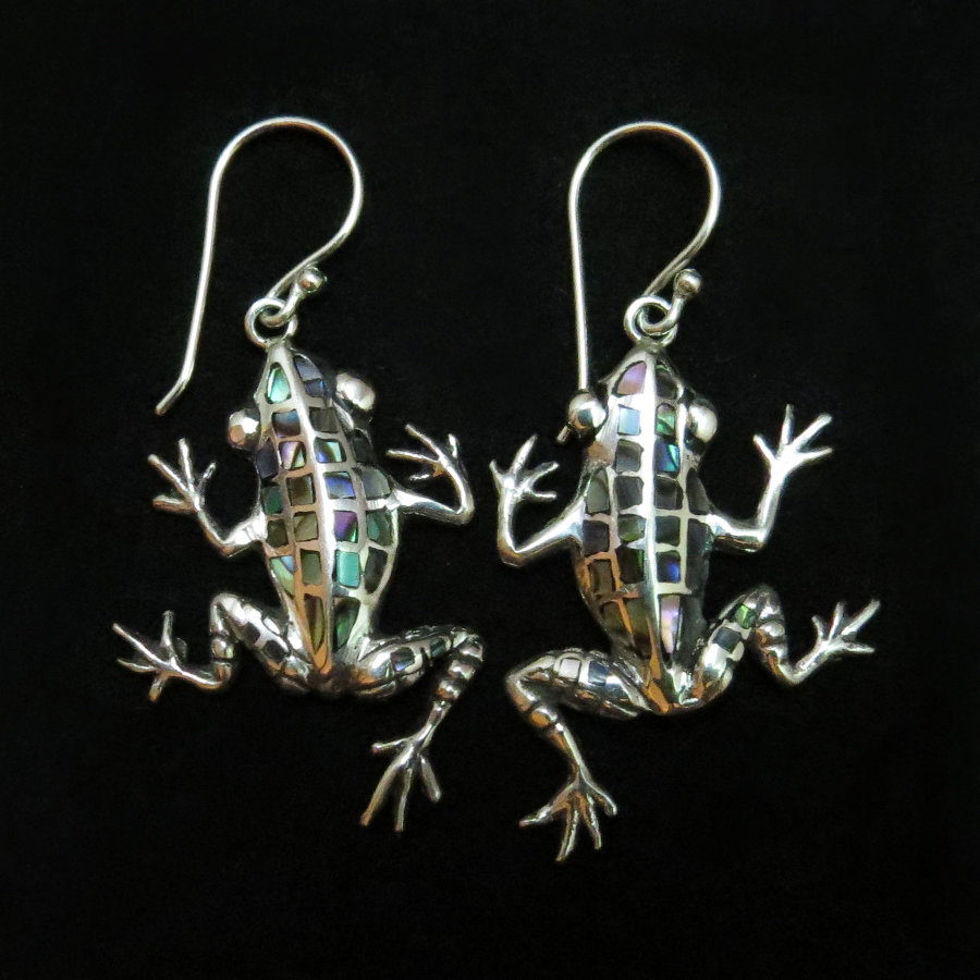 Sterling Silver Abalone Frog Earrings