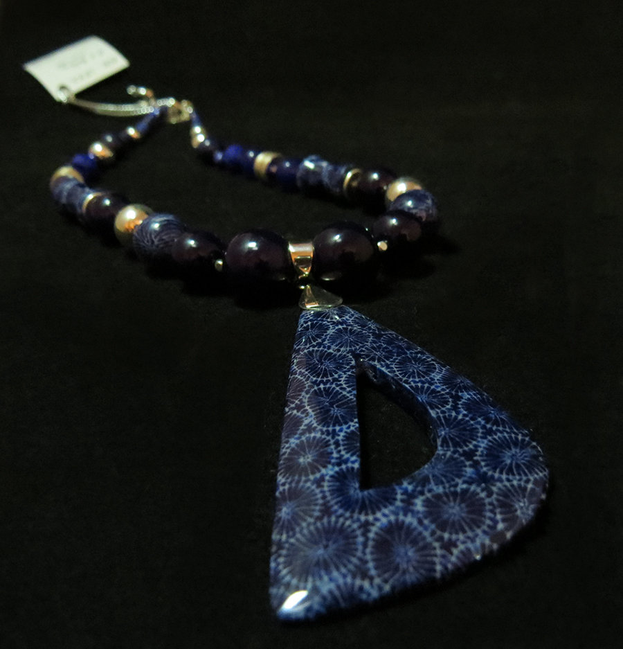 Red/Blue Coral Abstract Triangle Necklace