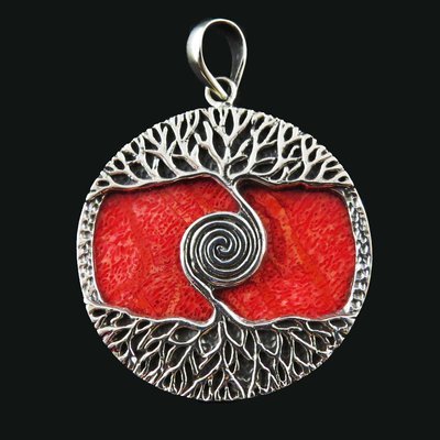 Red Coral Sterling Silver Tree of Life Pendant Red Coral Sterling Silver Tree of Life Pendant