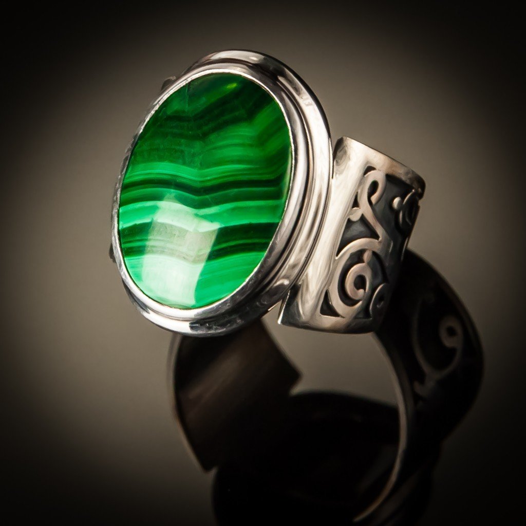 Vintage Sterling Silver Unisex Ring, Stone: Malachite