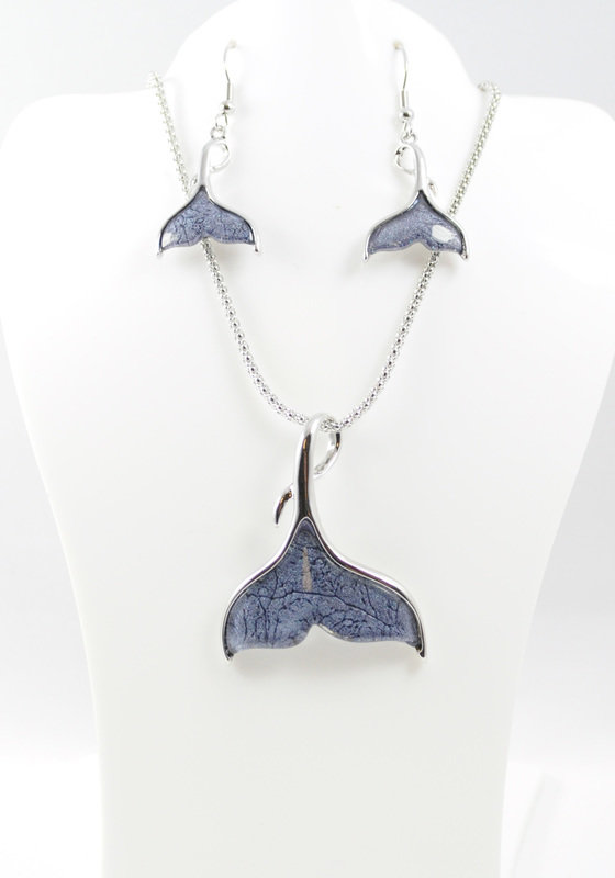 Whale Tail Necklace Earrings Set