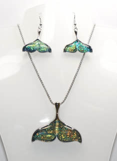 Dark Blue Mermaid Tail Necklace and Earrings Set