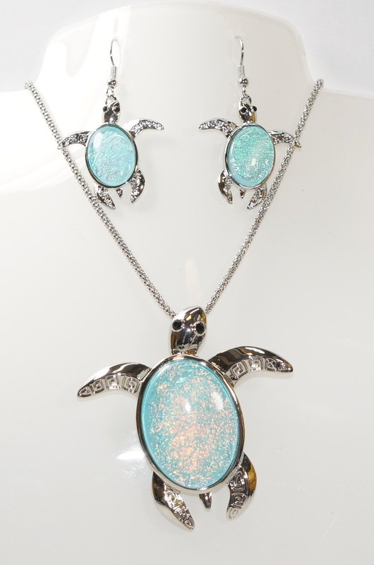 Sea Turtle Necklace and Earrings Set