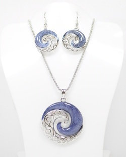 YinYang Wave Necklace and Earrings Set