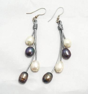 Silver Leather with Multi-Color Pearls