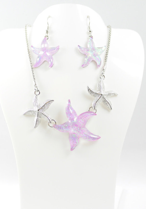 Triple Starfish Necklace and Earrings Set