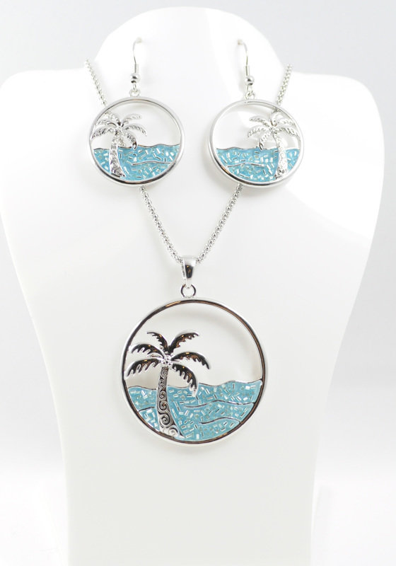 Ocean Scene Necklace and Earrings Set