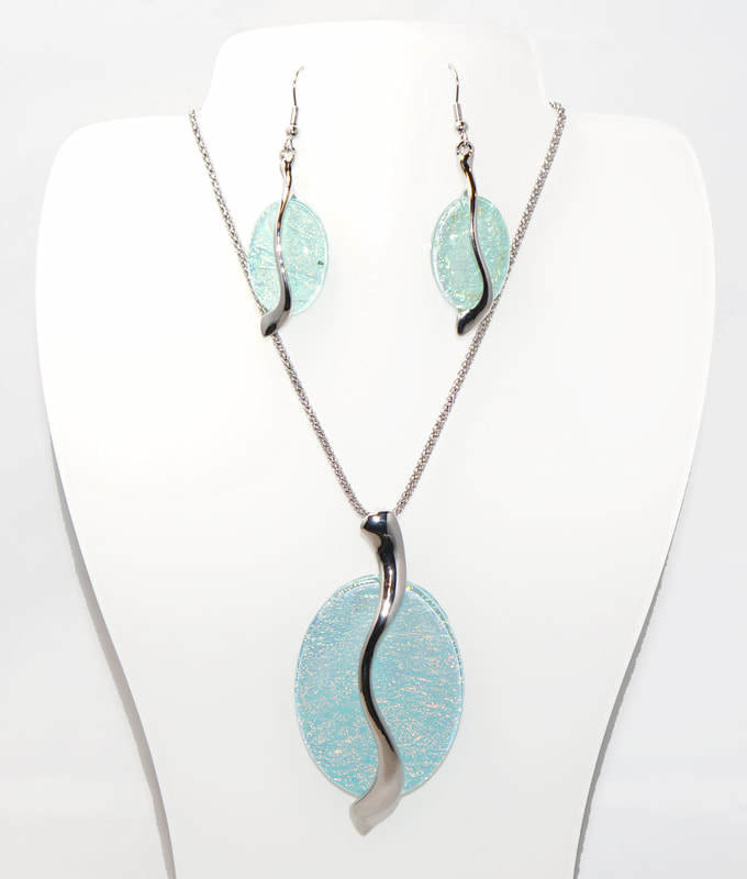 Abstract Oval Necklace and Earrings Set