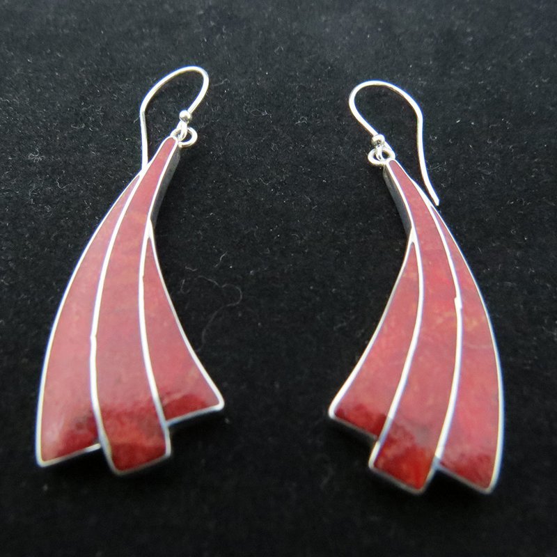 Red Coral Sterling Silver Inlay Earrings
