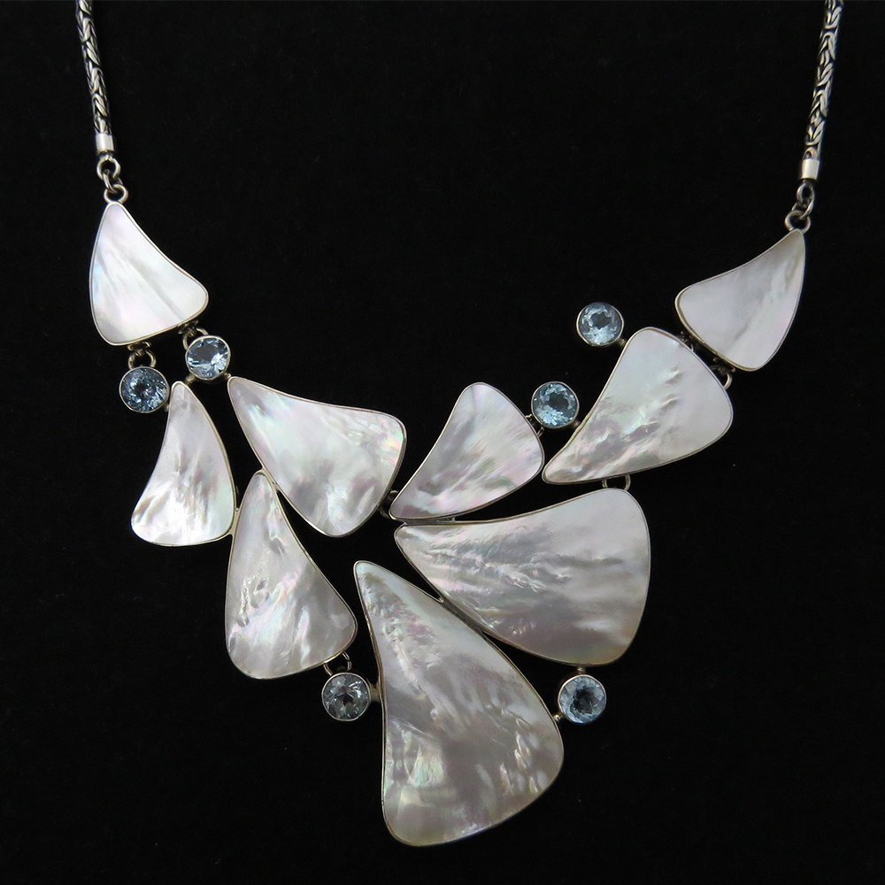 Mother of Pearl with Blue Topaz Necklace