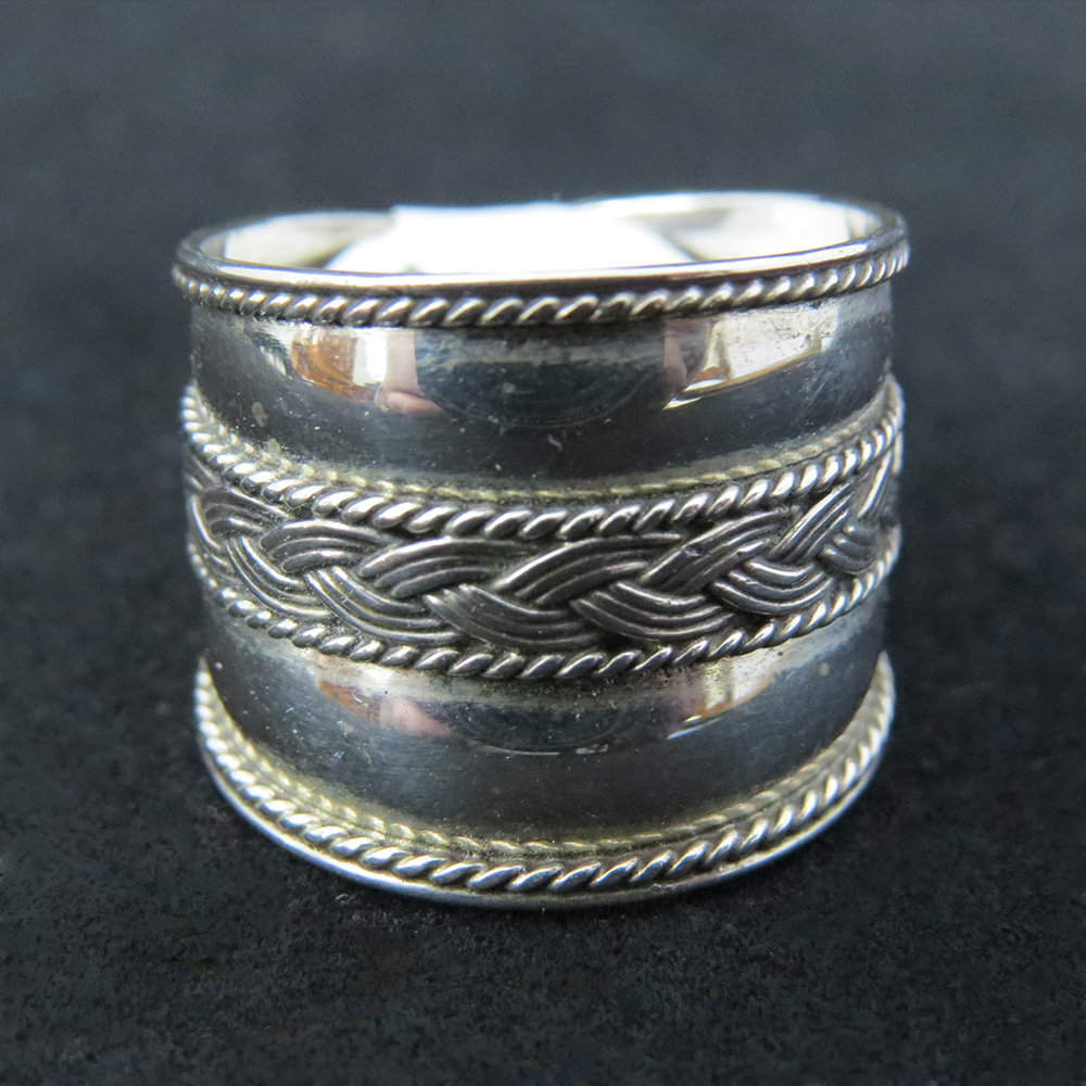 Sterling Silver Wide Band With Braided Center
