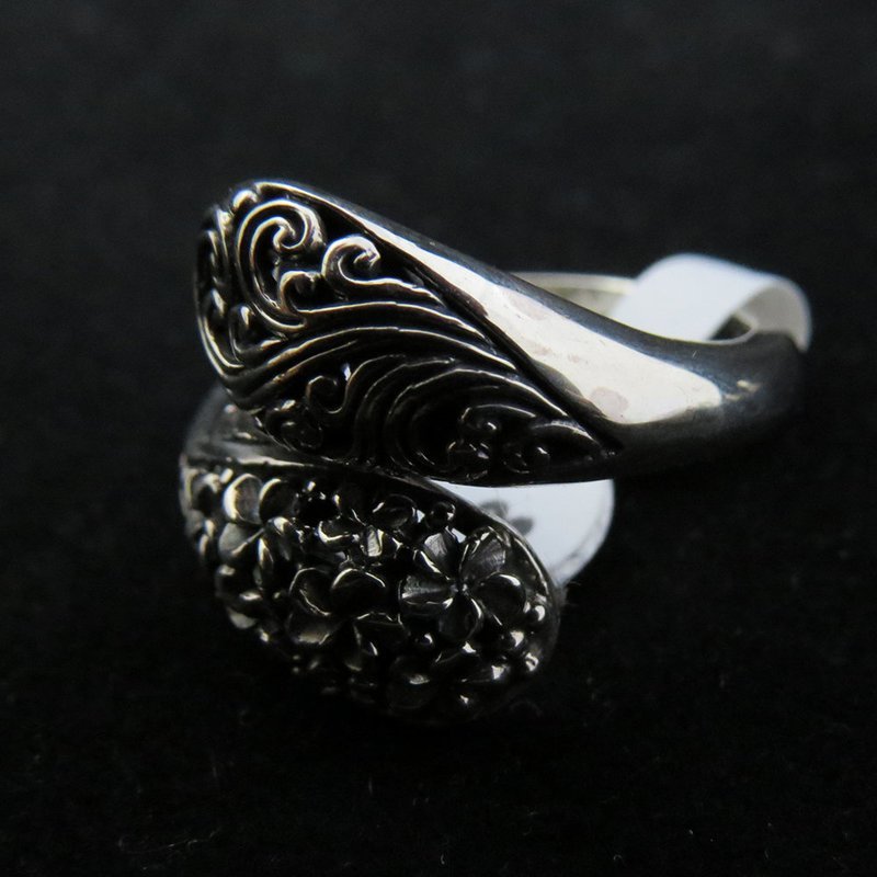 Sterling Silver Cross Over with Frangipani Ring