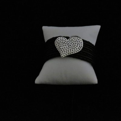 Black Leather Sterling Silver with Heart Bracelet