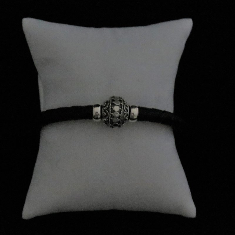 Sterling Silver Bali Designer Beads on Black Leather