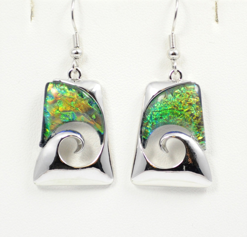 Wave Abstract Design in Green Earrings