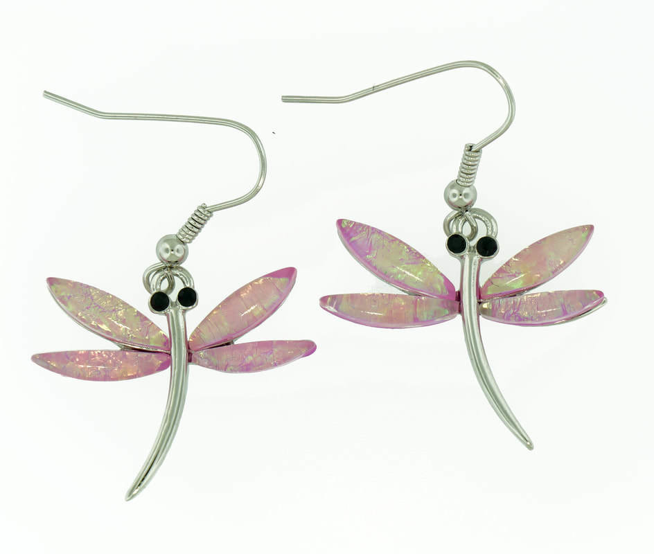 Dragon Fly Flower Pink Earrings