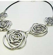 Black Leather with Roses Necklace